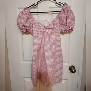 Pink checkered off the shoulder dress